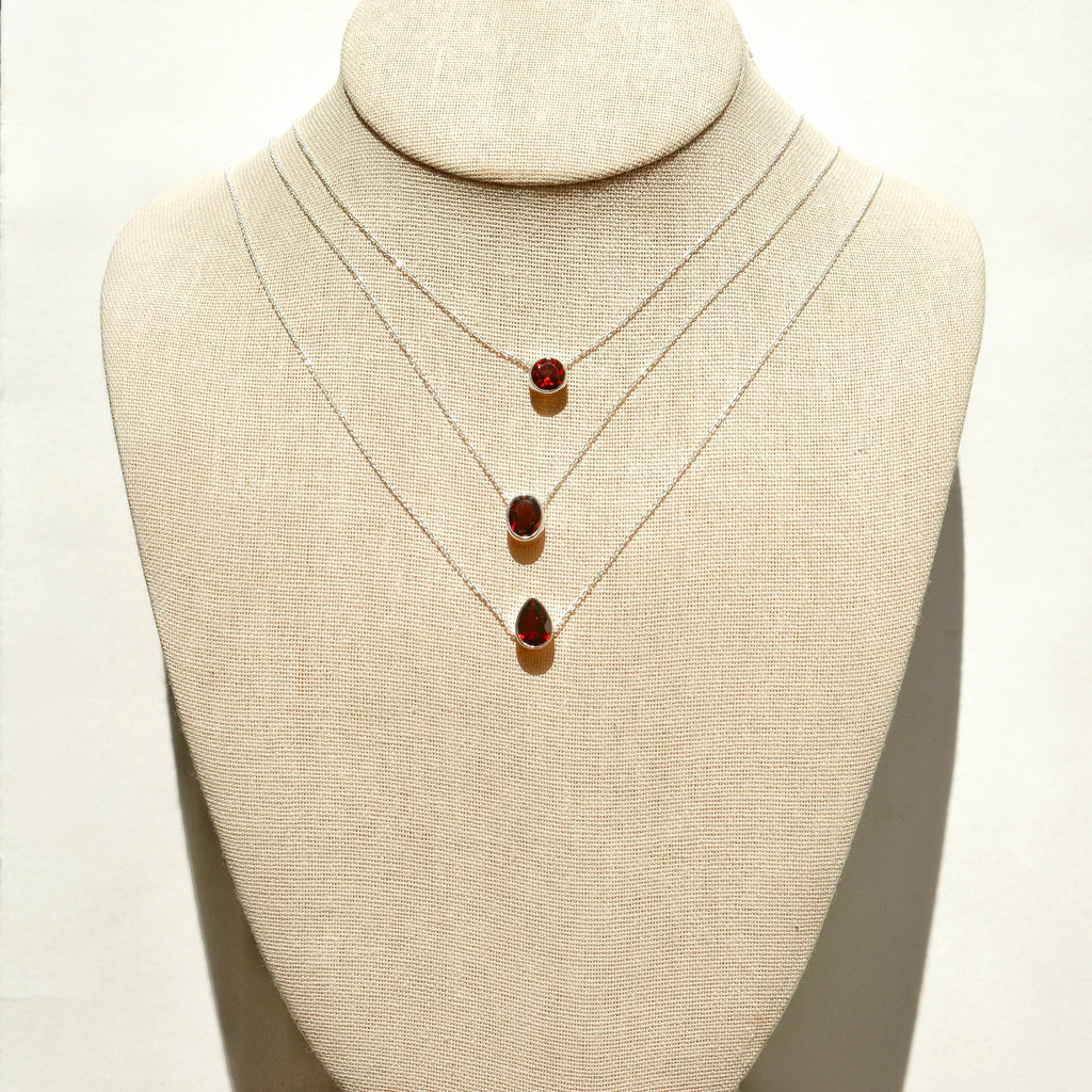Faceted Bezel Set Garnet Necklace