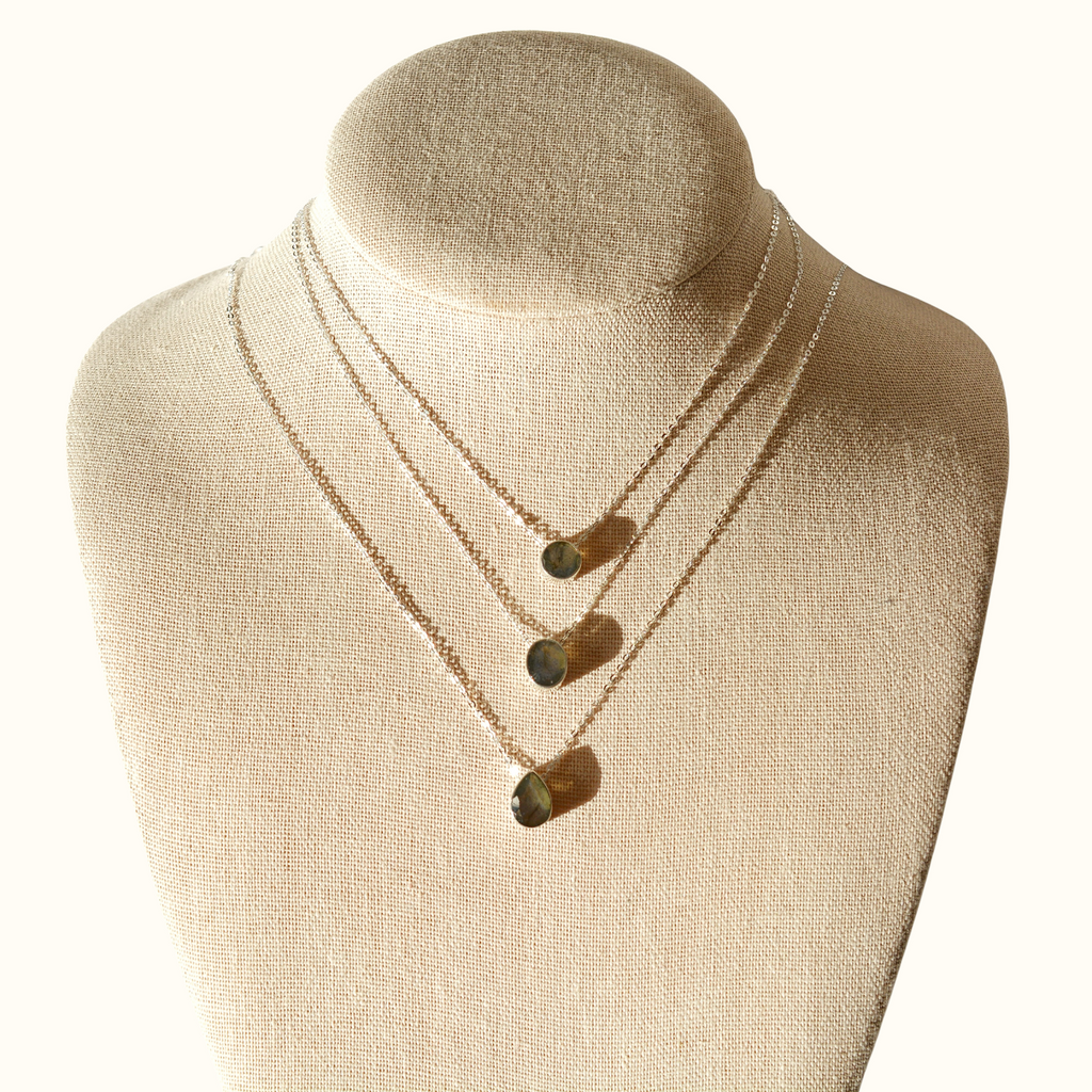 Faceted Bezel Set Labradorite Necklace