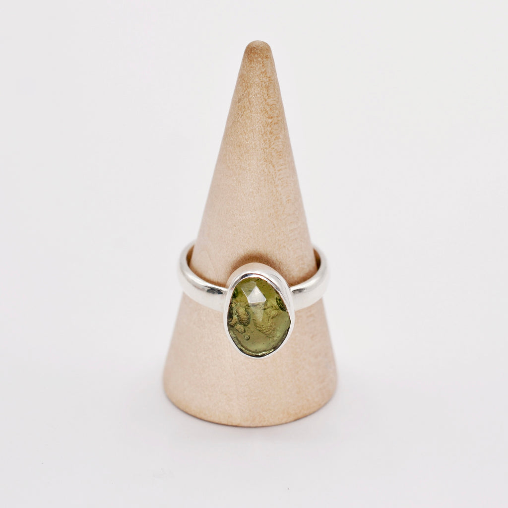 Faceted Bezel Set Moldavite Ring