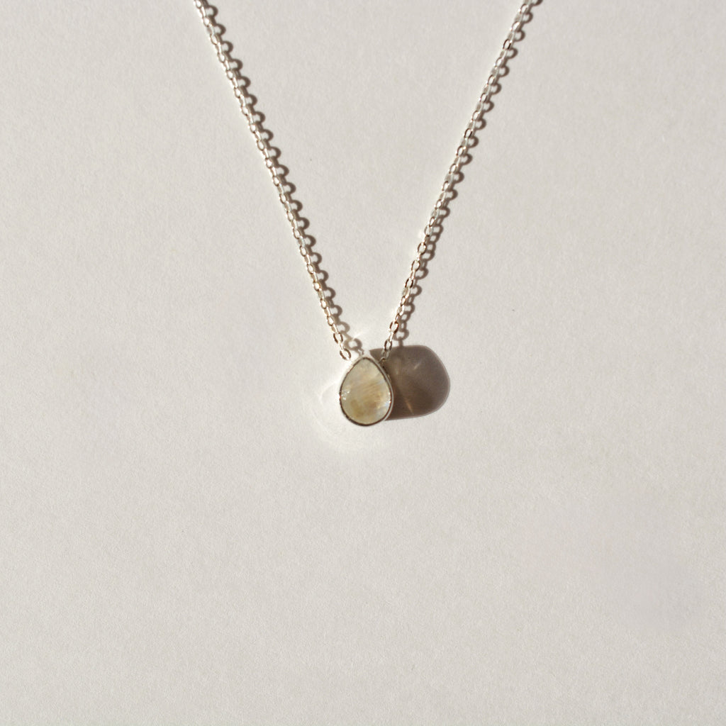 Faceted Bezel Set Rainbow Moonstone Necklace