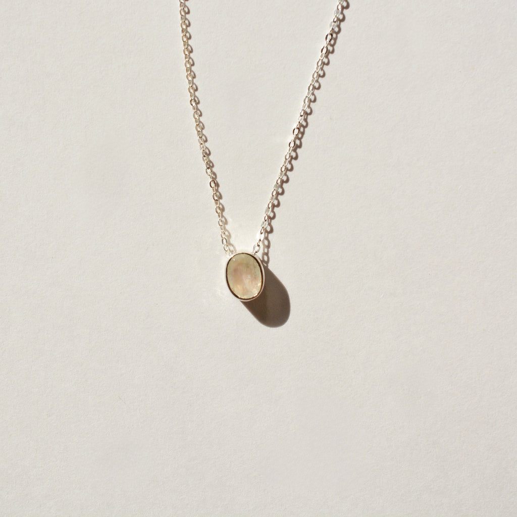 Faceted Bezel Set Rainbow Moonstone Necklace