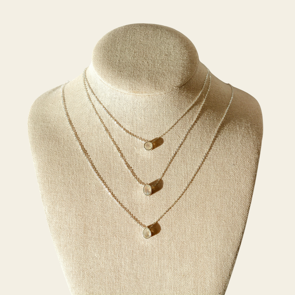 Faceted Bezel Set Rainbow Moonstone Necklace