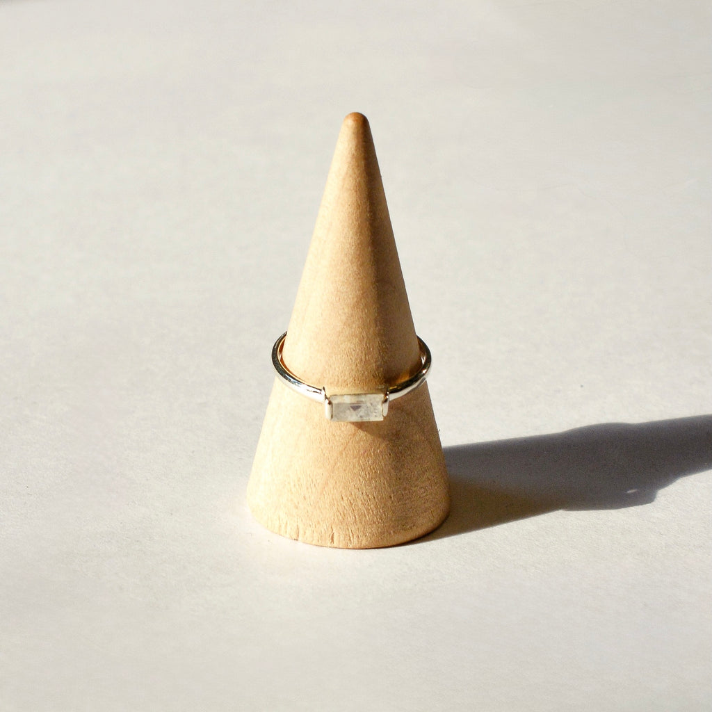Faceted Rainbow Moonstone Baguette Ring