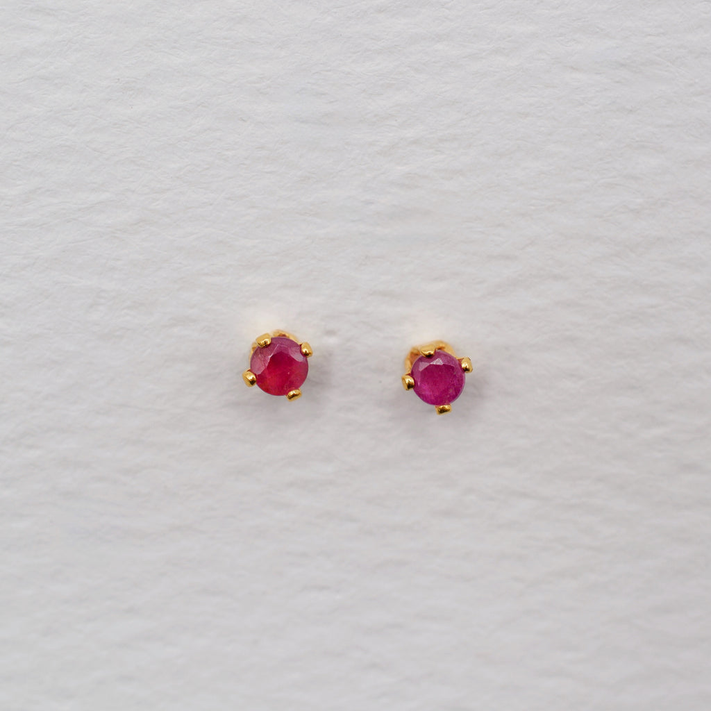 Gold Vermeil 3mm Faceted Birthstone Stud Earrings