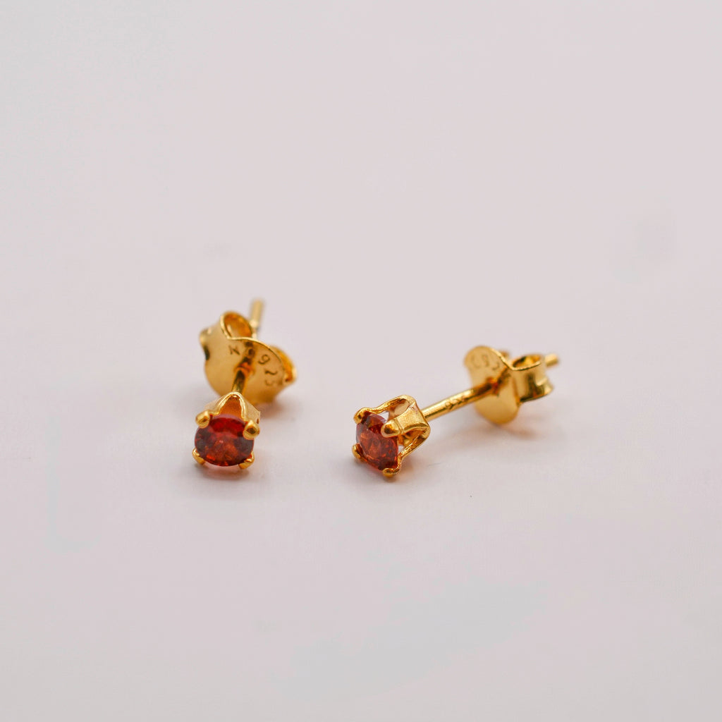 Gold Vermeil 3mm Faceted Birthstone Stud Earrings