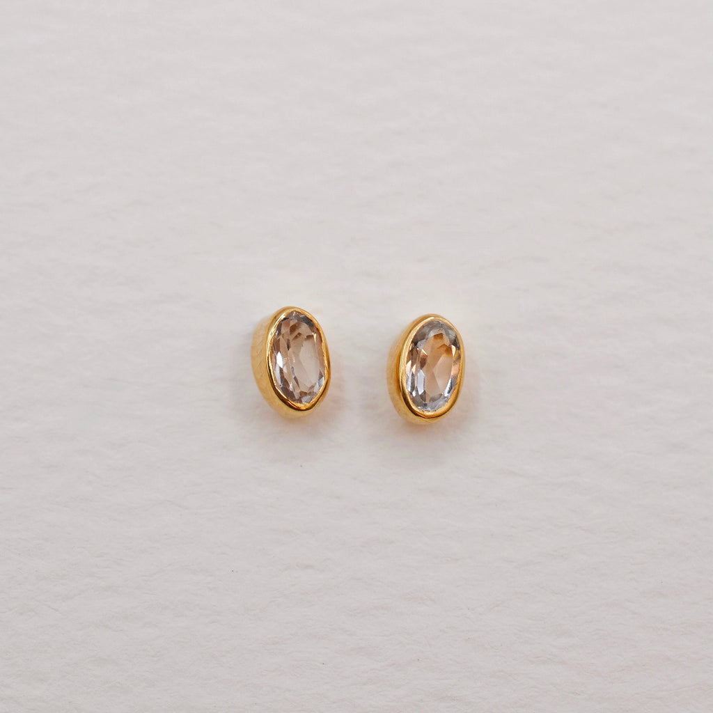 Gold Vermeil Bezel Set Birthstone Oval Stud Earrings