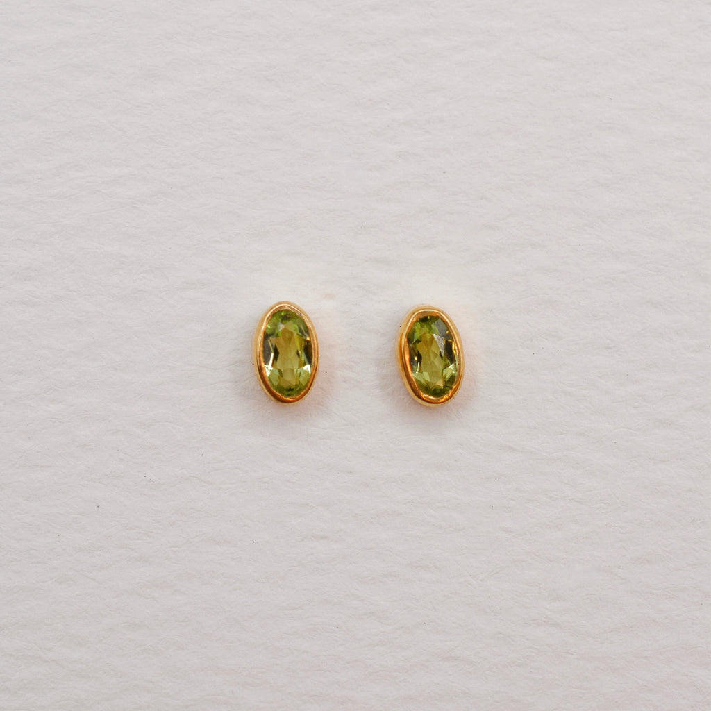 Gold Vermeil Bezel Set Birthstone Oval Stud Earrings
