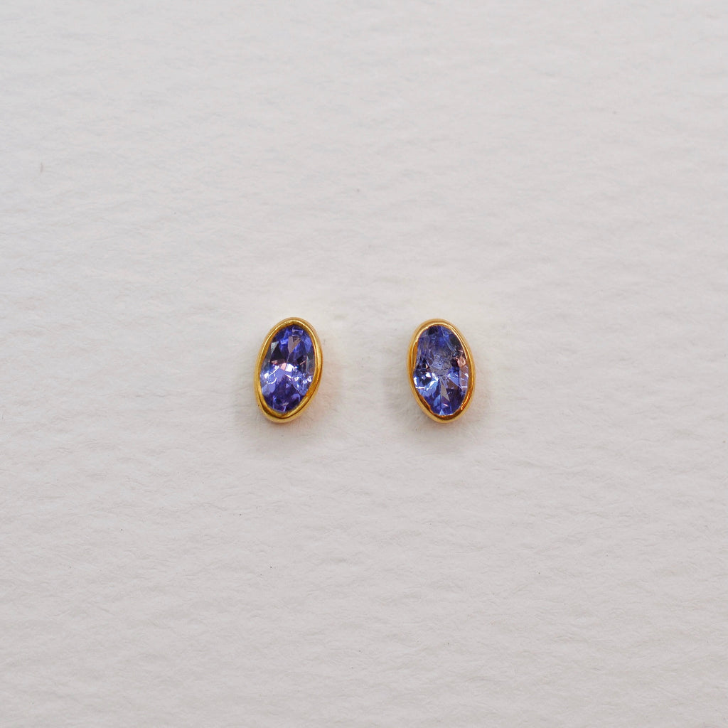 Gold Vermeil Bezel Set Birthstone Oval Stud Earrings