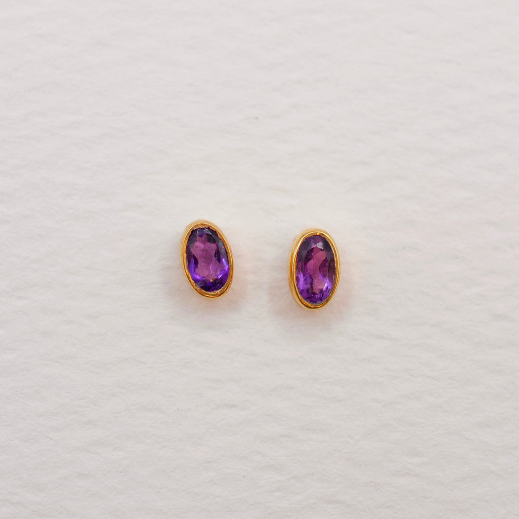 Gold Vermeil Bezel Set Birthstone Oval Stud Earrings