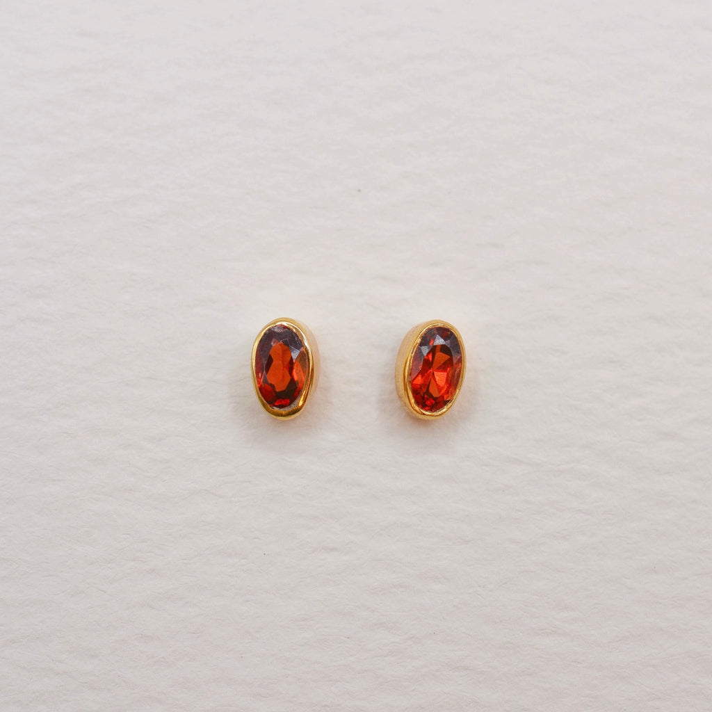 Gold Vermeil Bezel Set Birthstone Oval Stud Earrings