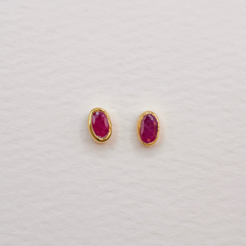 Gold Vermeil Bezel Set Birthstone Oval Stud Earrings