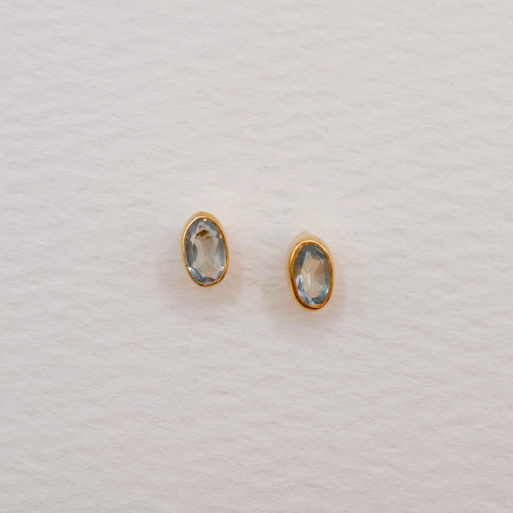 Gold Vermeil Bezel Set Birthstone Oval Stud Earrings