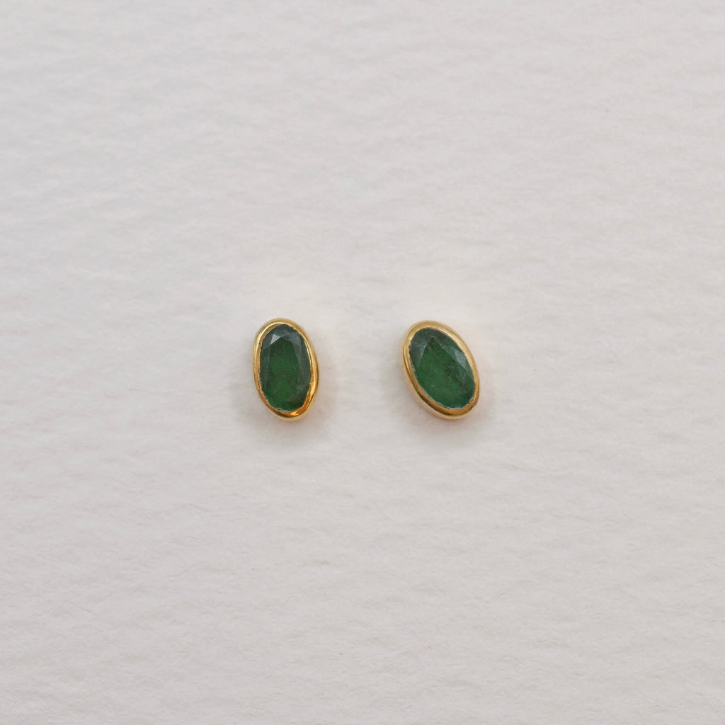 Gold Vermeil Bezel Set Birthstone Oval Stud Earrings
