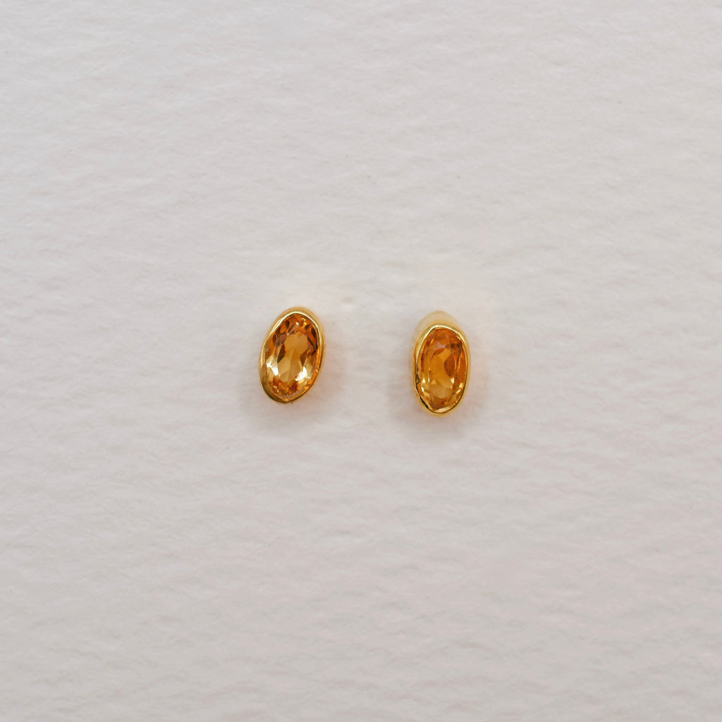 Gold Vermeil Bezel Set Birthstone Oval Stud Earrings