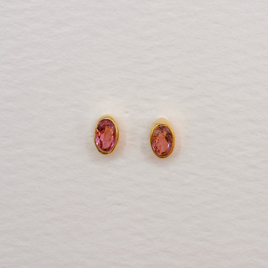 Gold Vermeil Bezel Set Birthstone Oval Stud Earrings