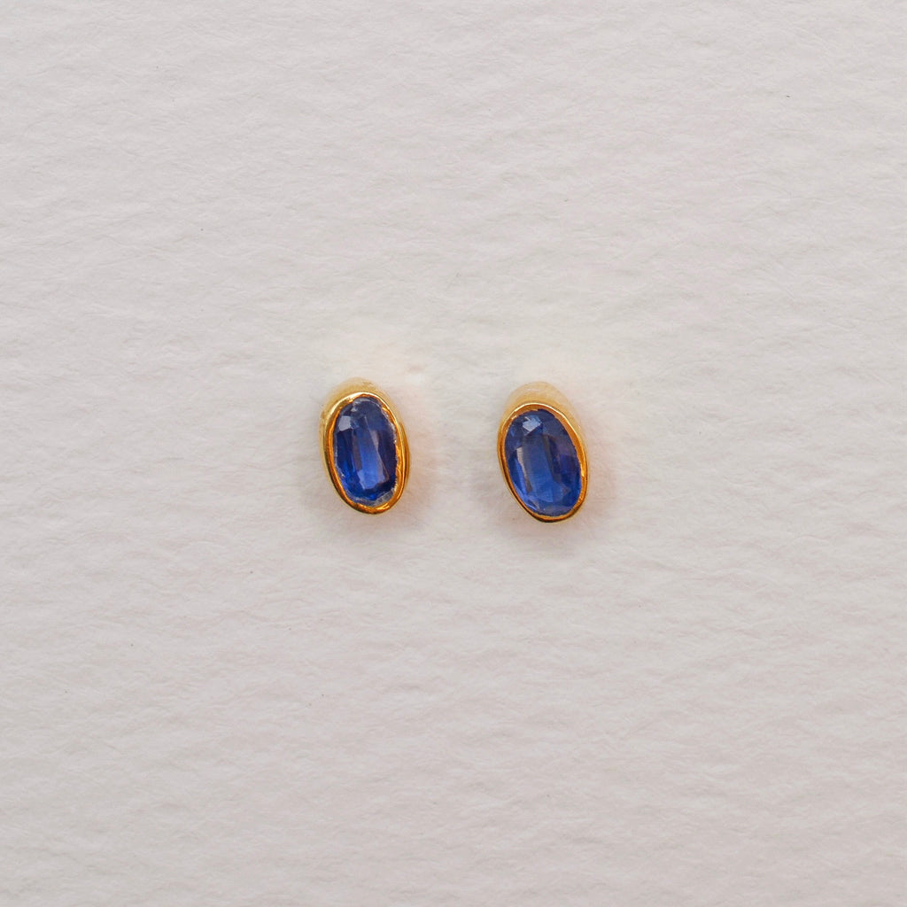 Gold Vermeil Bezel Set Birthstone Oval Stud Earrings