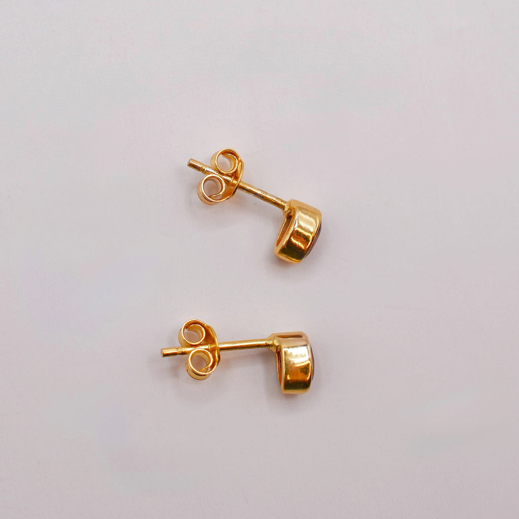 Gold Vermeil Bezel Set Birthstone Oval Stud Earrings