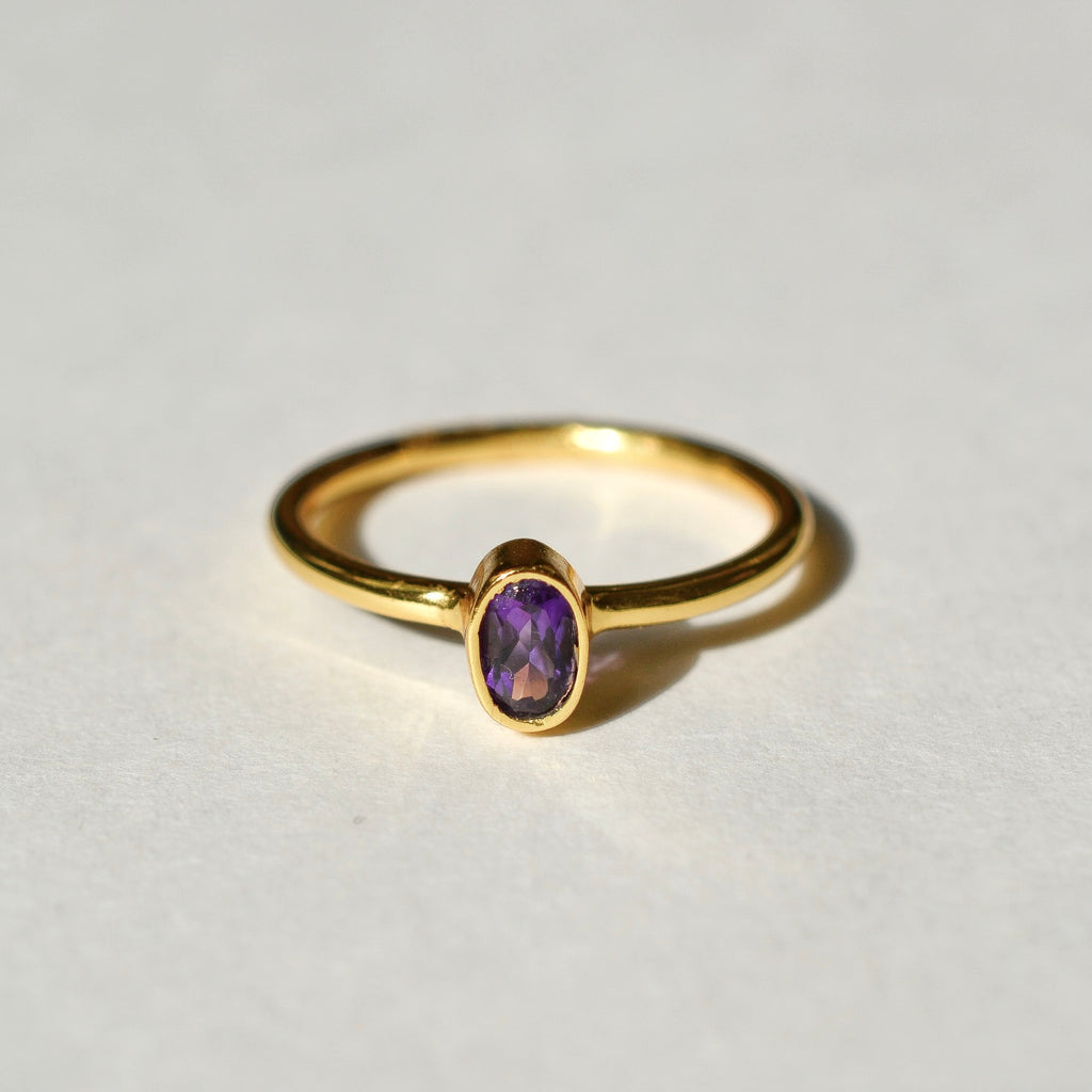 Bezel Set Faceted Amethyst Ring - Gold Vermeil