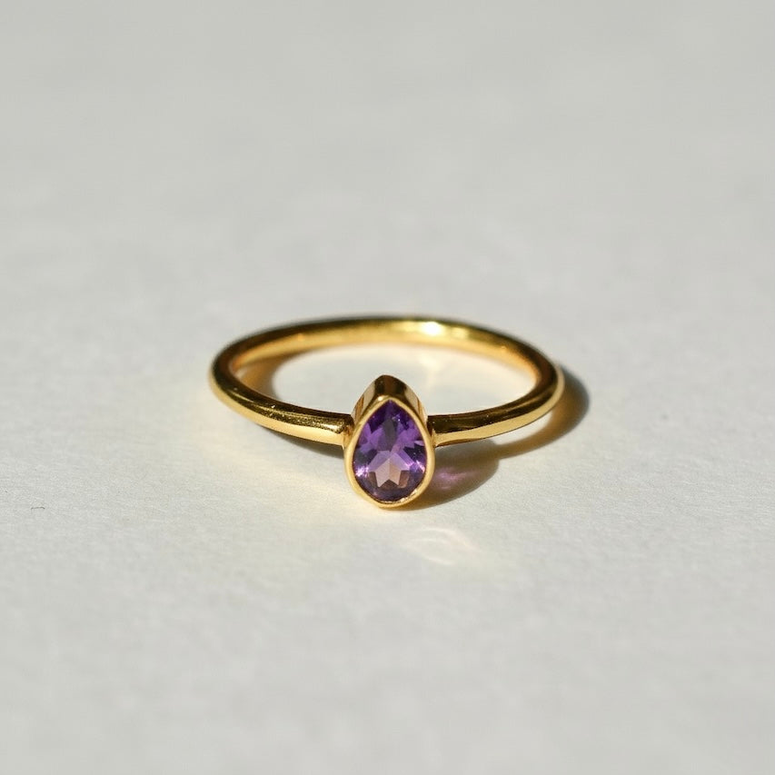 Bezel Set Faceted Amethyst Ring - Gold Vermeil