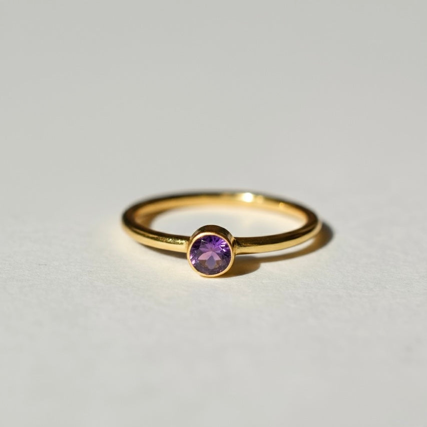 Bezel Set Faceted Amethyst Ring - Gold Vermeil