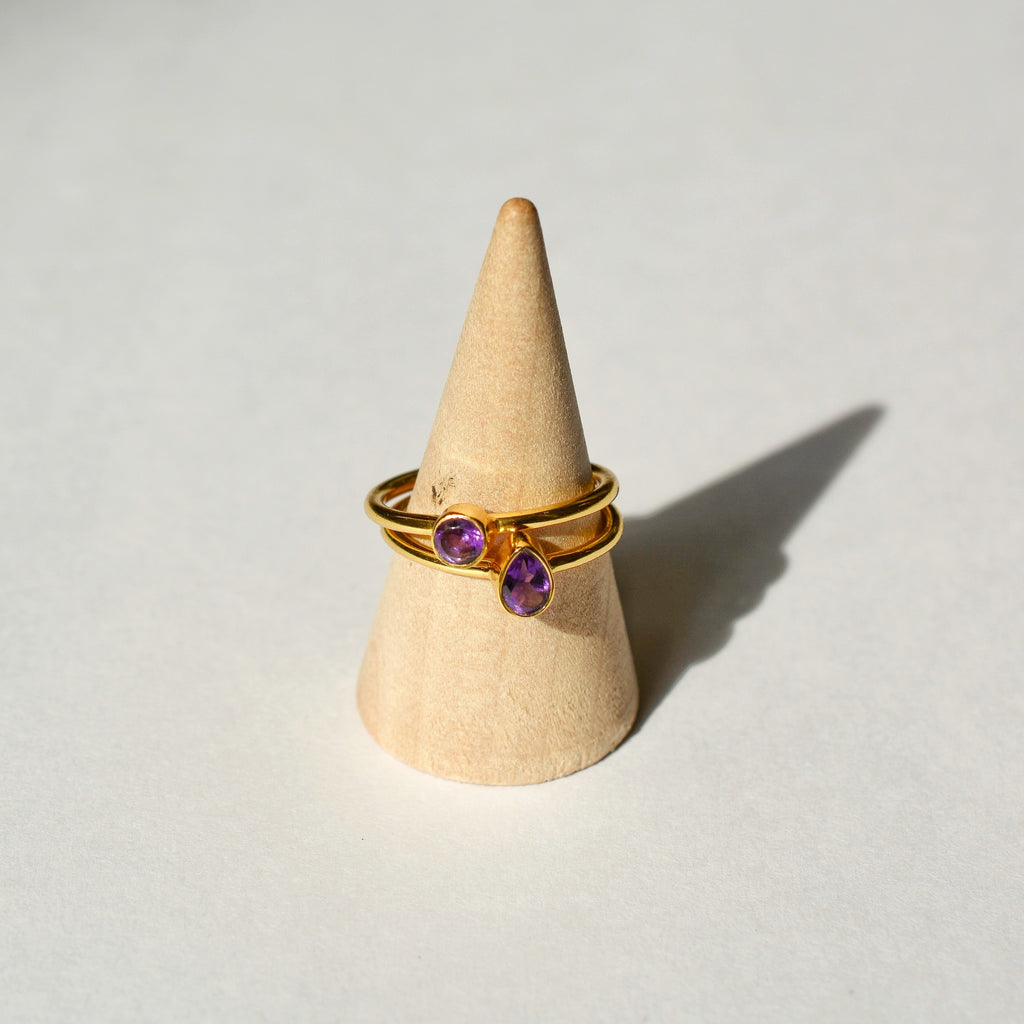 Bezel Set Faceted Amethyst Ring - Gold Vermeil