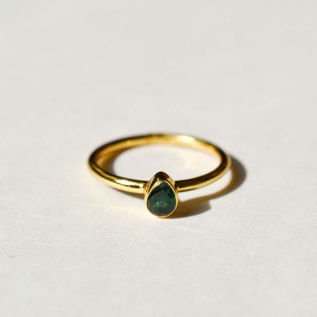Bezel Set Faceted Emerald Ring - Gold Vermeil