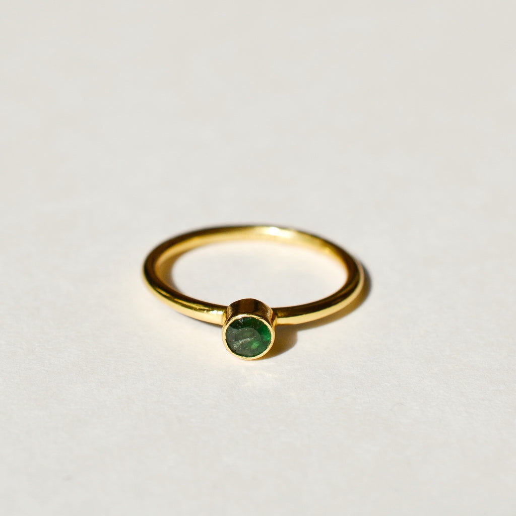 Bezel Set Faceted Emerald Ring - Gold Vermeil