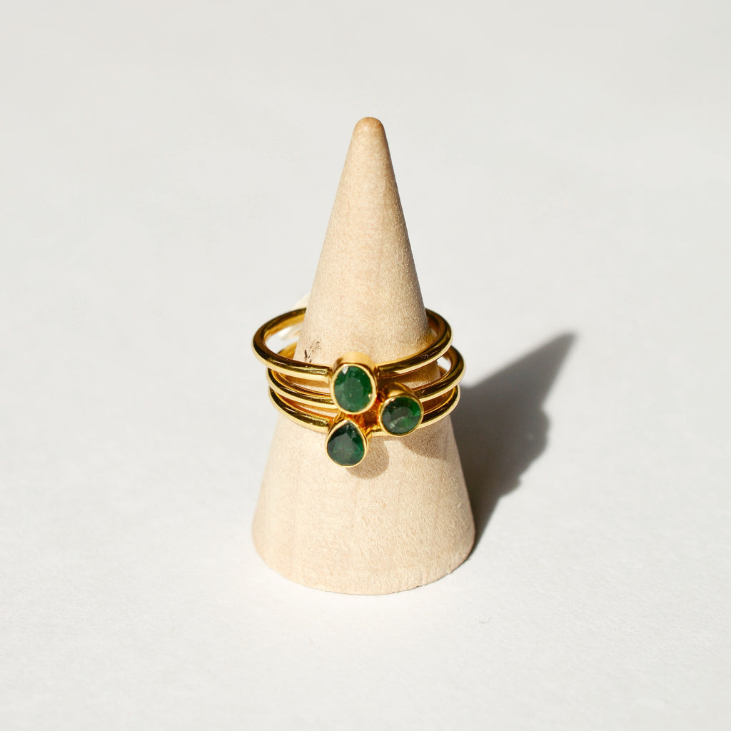 Bezel Set Faceted Emerald Ring - Gold Vermeil