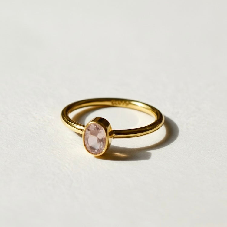 Bezel Set Faceted Rose Quartz Ring - Gold Vermeil