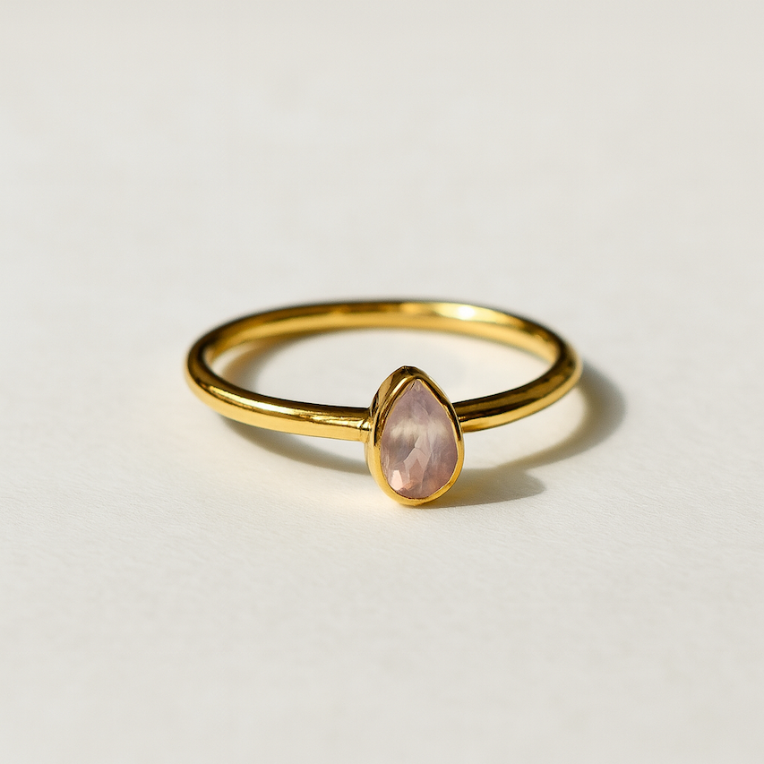 Bezel Set Faceted Rose Quartz Ring - Gold Vermeil