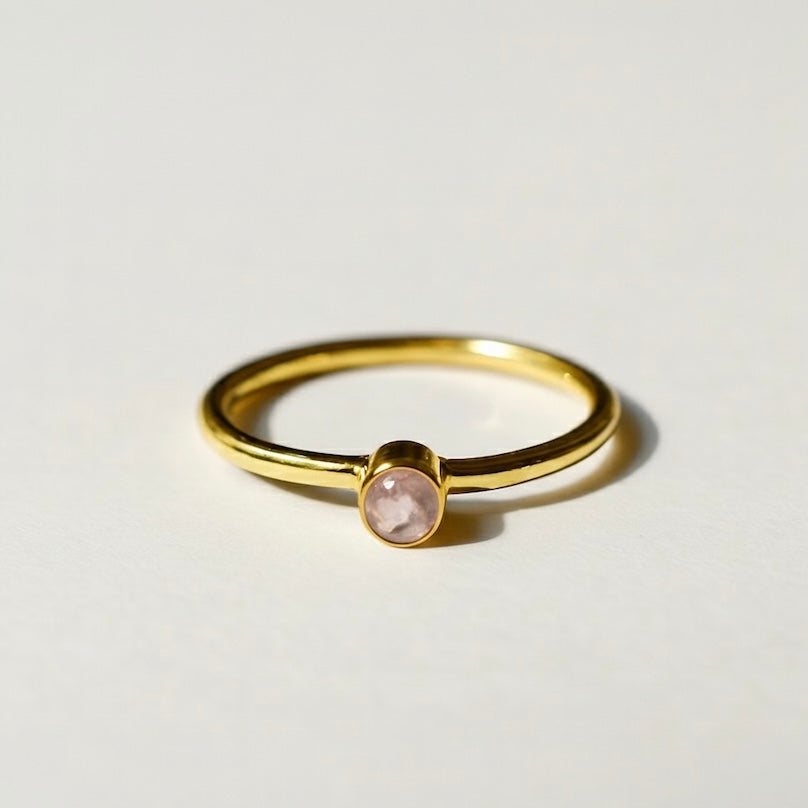 Bezel Set Faceted Rose Quartz Ring - Gold Vermeil