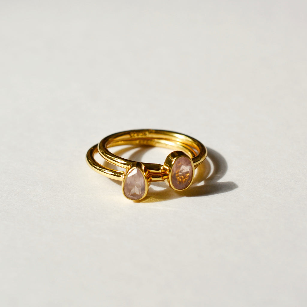 Bezel Set Faceted Rose Quartz Ring - Gold Vermeil
