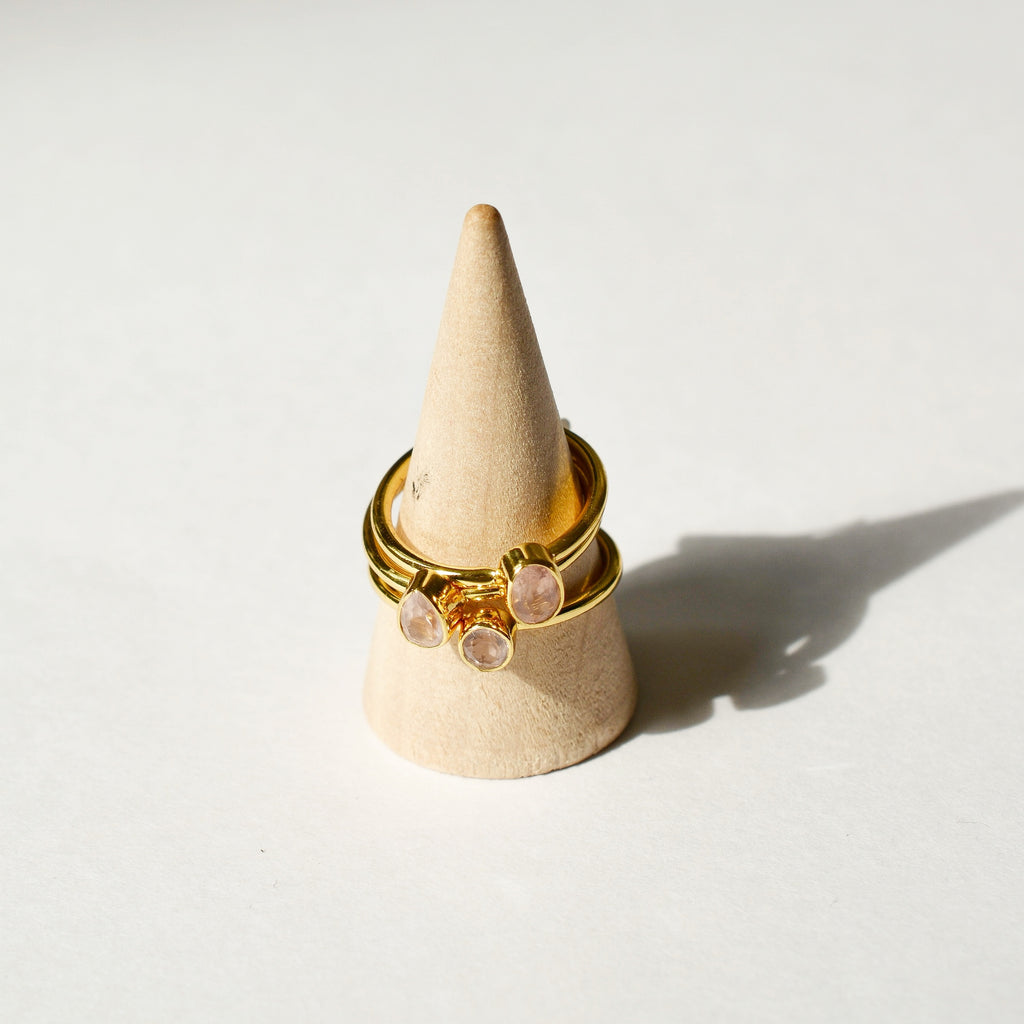 Bezel Set Faceted Rose Quartz Ring - Gold Vermeil