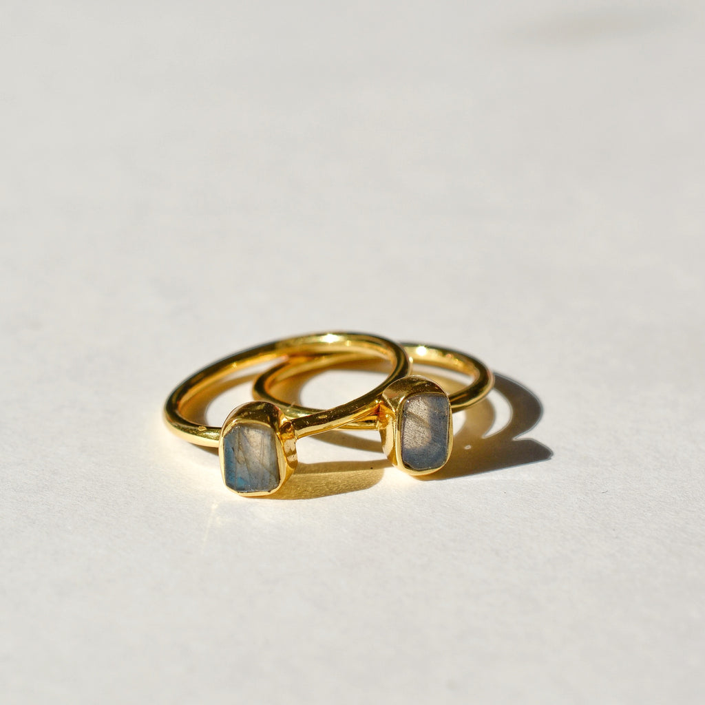 Bezel Set Rough Cut Labradorite Ring - Gold Vermeil