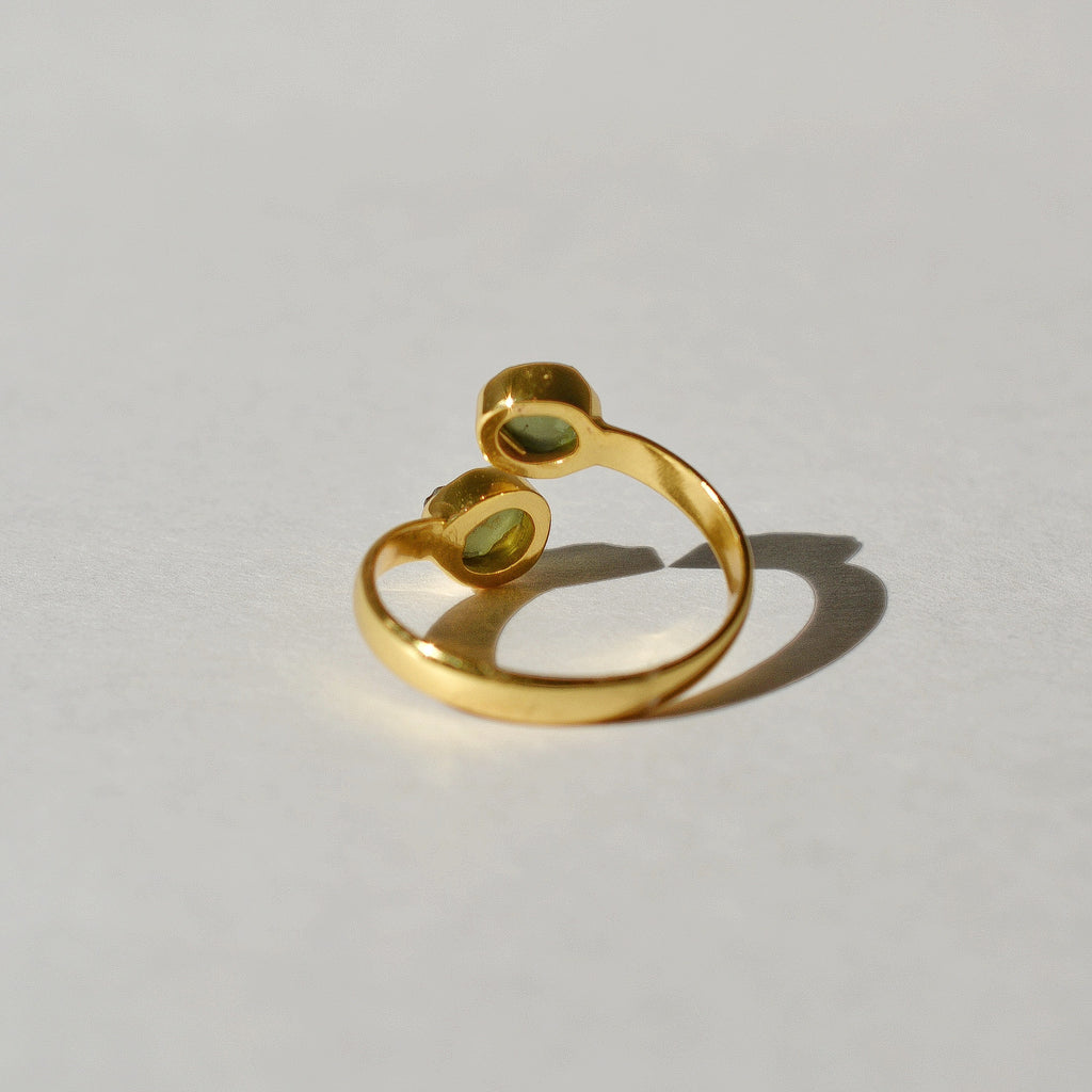 Double Moldavite Bypass Ring - Gold Vermeil