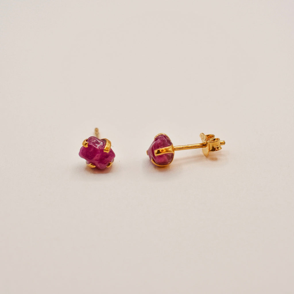 Gold Vermeil Rough Cut Birthstone Stud Earrings