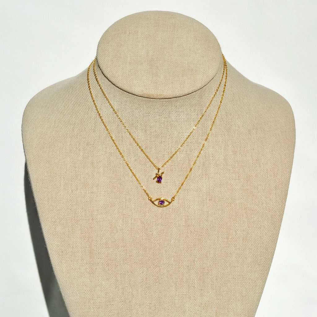 Evil Eye Birthstone Necklace - Gold
