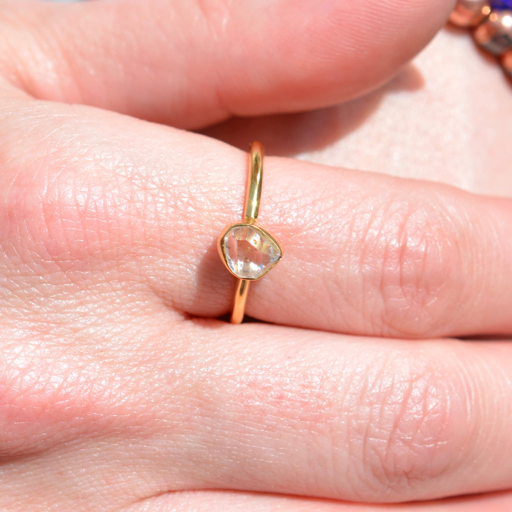 Gold Vermeil Bezel Set Rough Cut Herkimer Diamond Ring