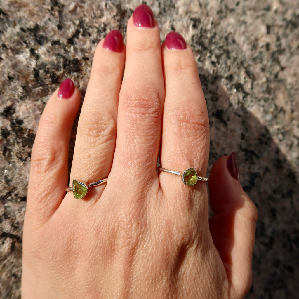 Rough Cut Bezel Set Peridot Ring