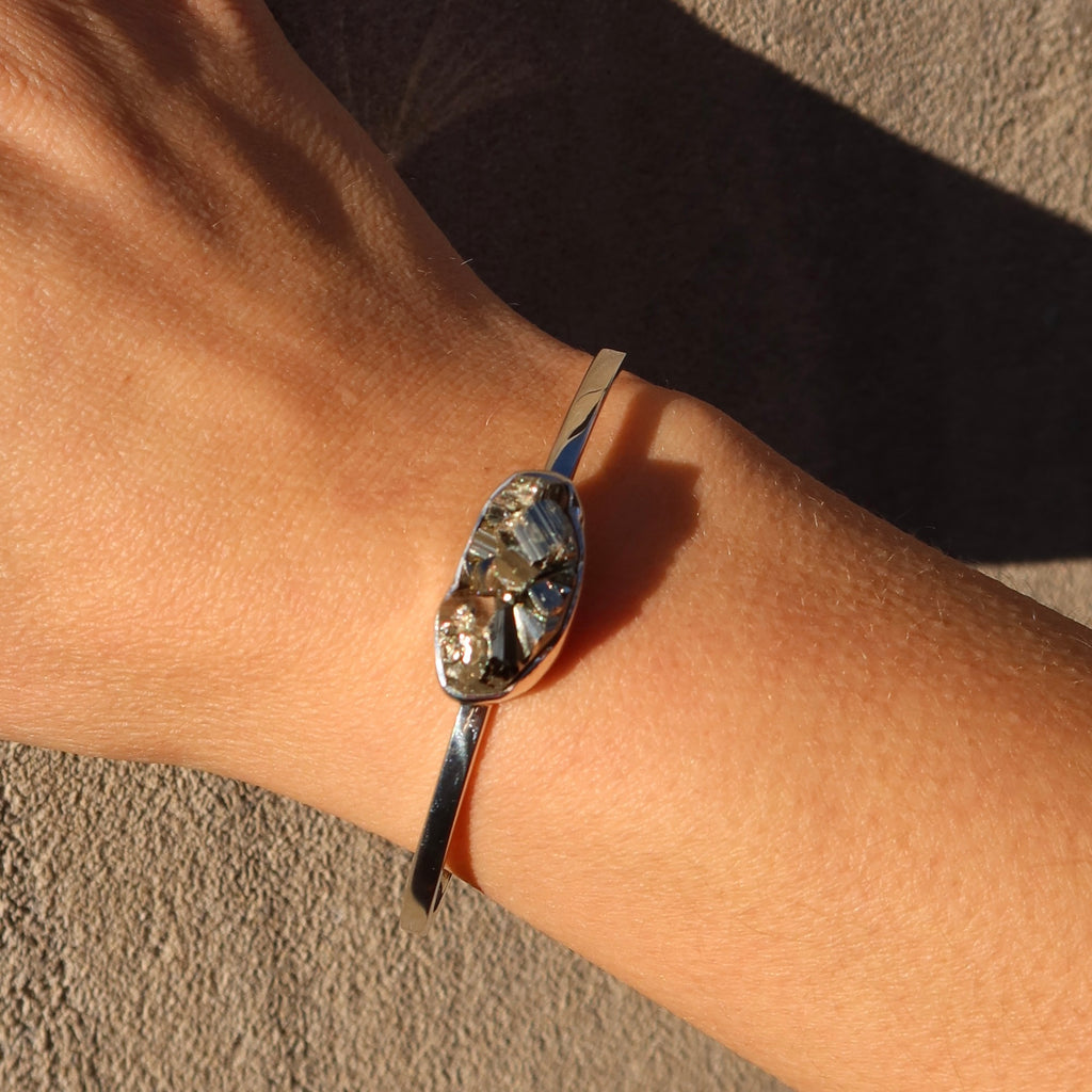 Rough Cut Pyrite Sterling Silver Cuff