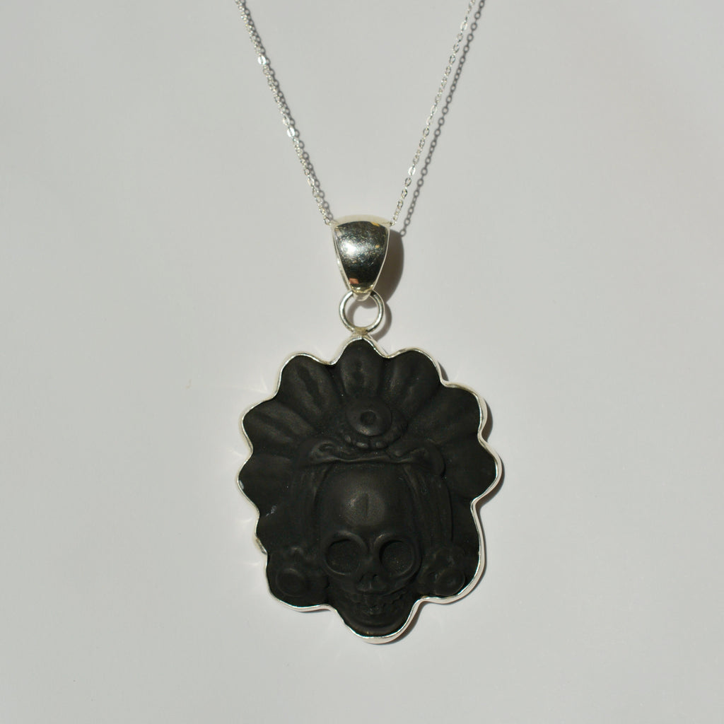 Carved Skull Obsidian Pendant