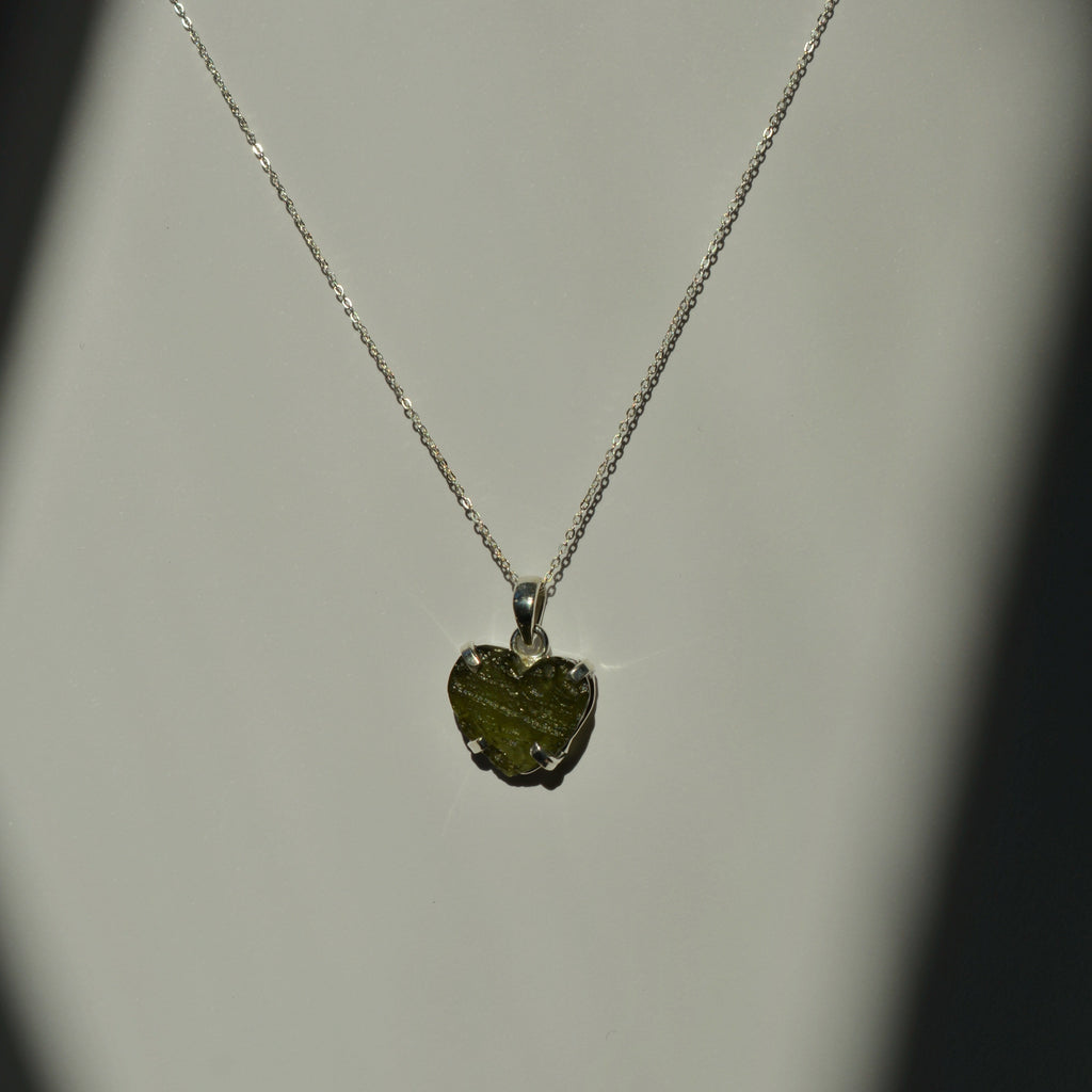 Rough Cut Moldavite Heart Pendants - Small and Medium