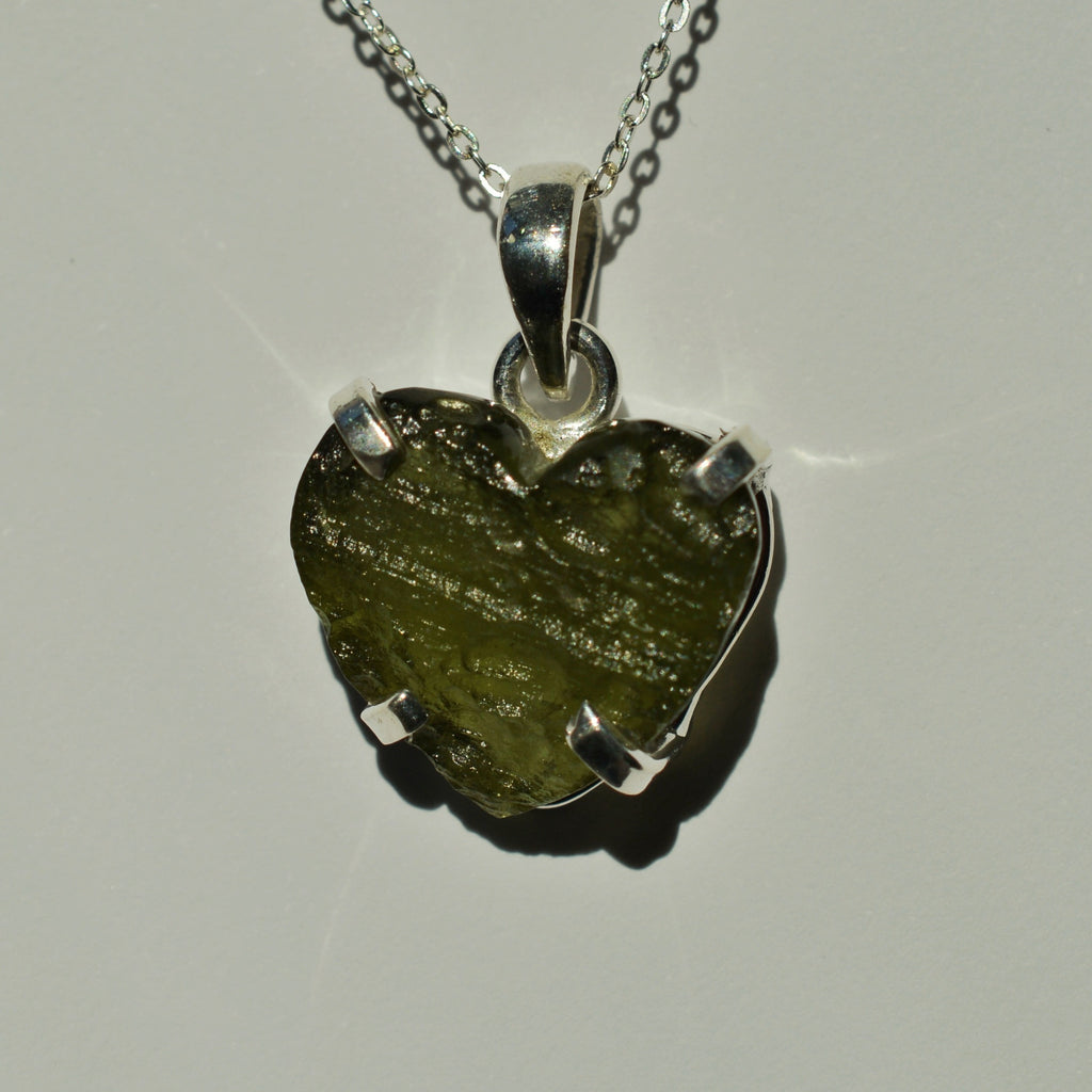 Rough Cut Moldavite Heart Pendants - Small and Medium