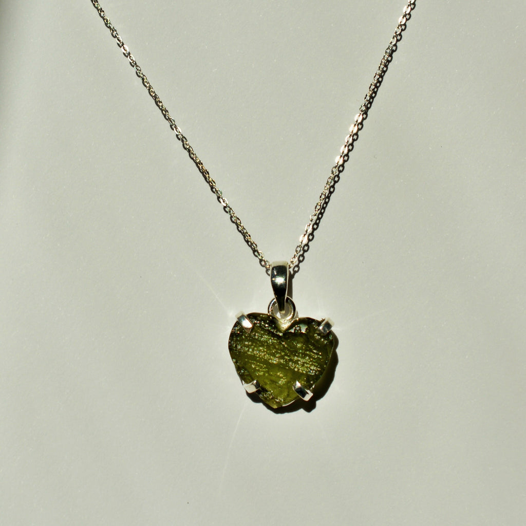 Rough Cut Moldavite Heart Pendants - Small and Medium
