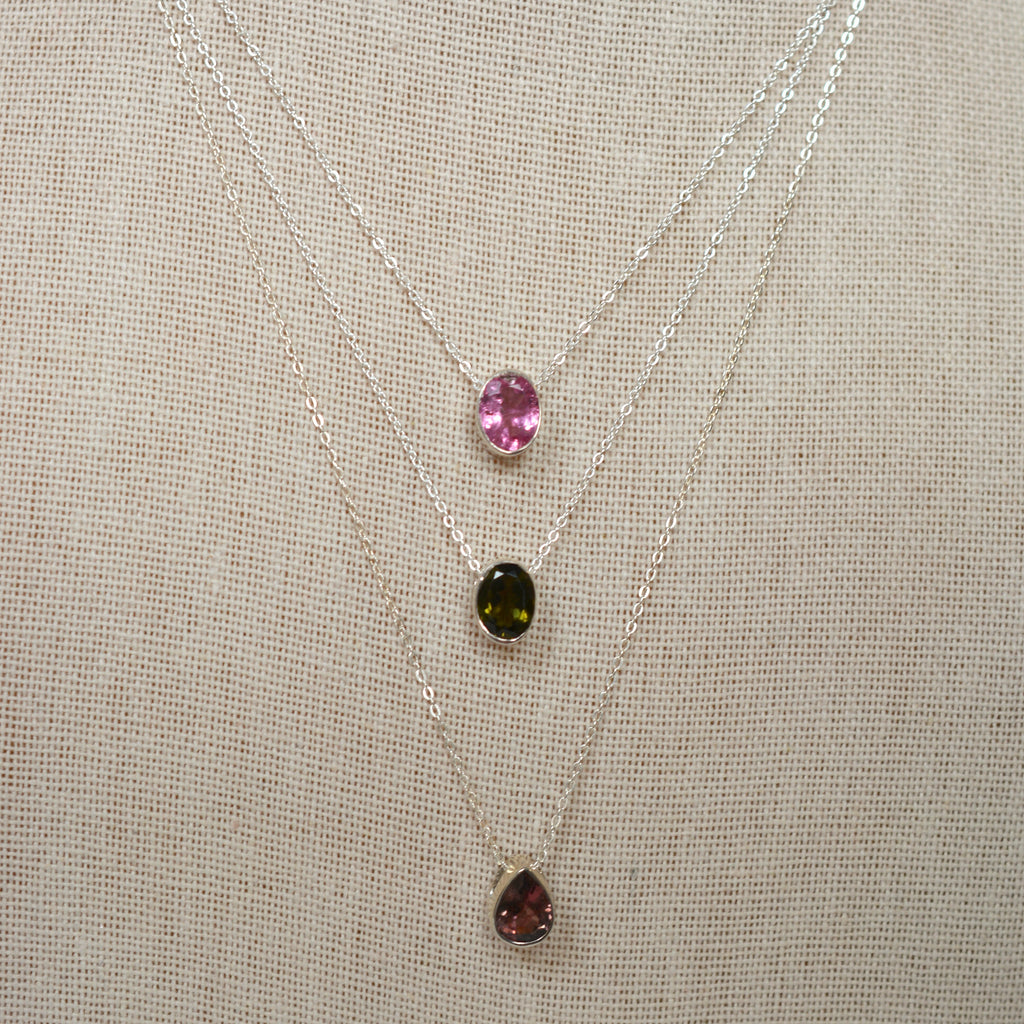 Bezel Set Faceted Watermelon Tourmaline Necklace