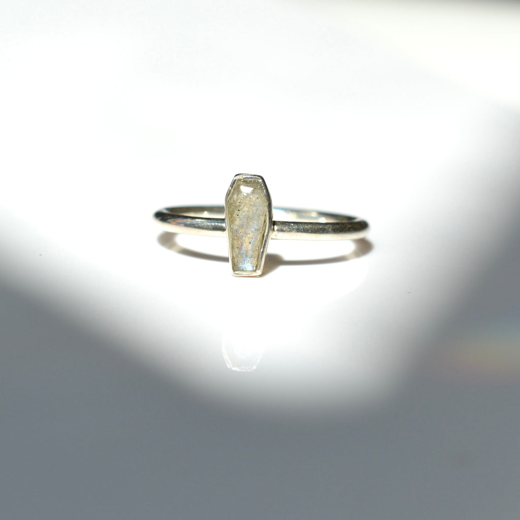 Tiny Coffin Ring - Labradorite