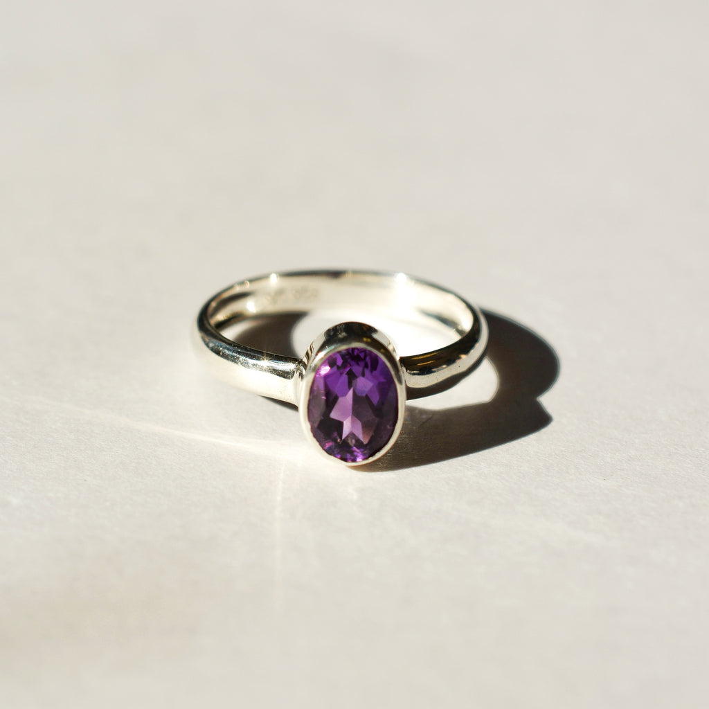 Large Bezel Set Faceted Amethyst Ring