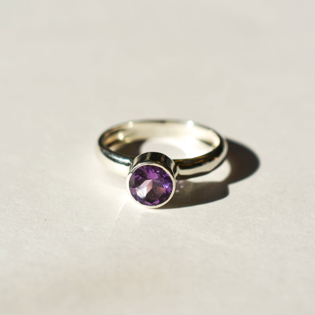 Large Bezel Set Faceted Amethyst Ring