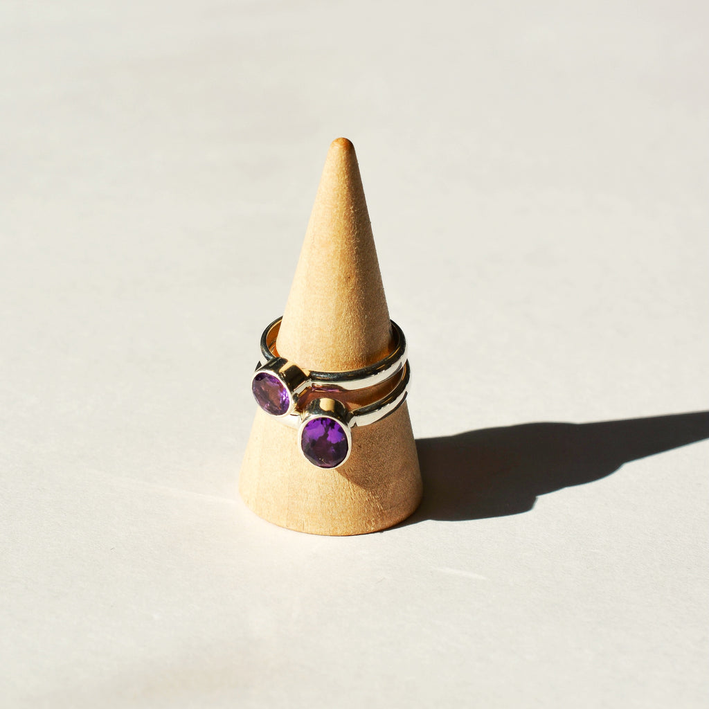 Large Bezel Set Faceted Amethyst Ring