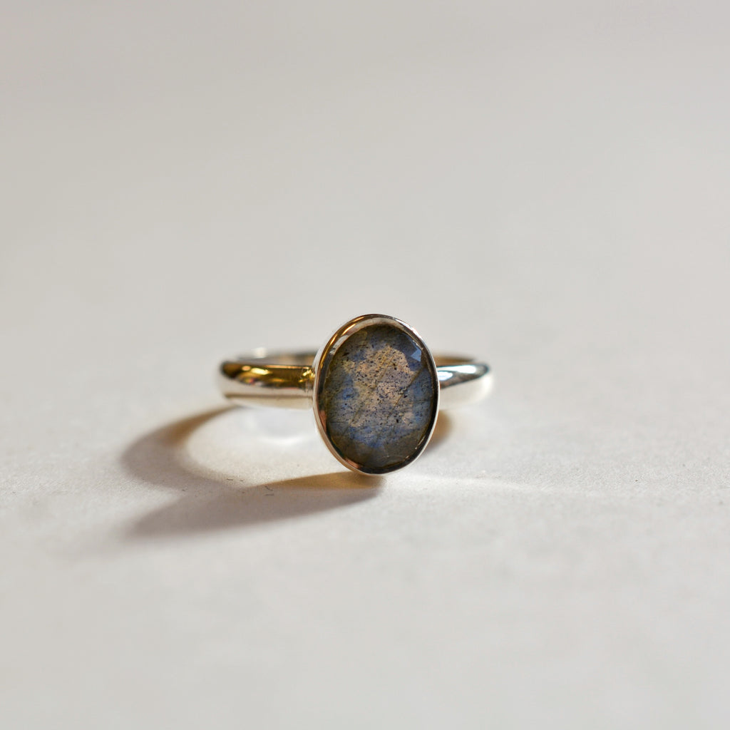 Large Bezel Set Faceted Labradorite Ring